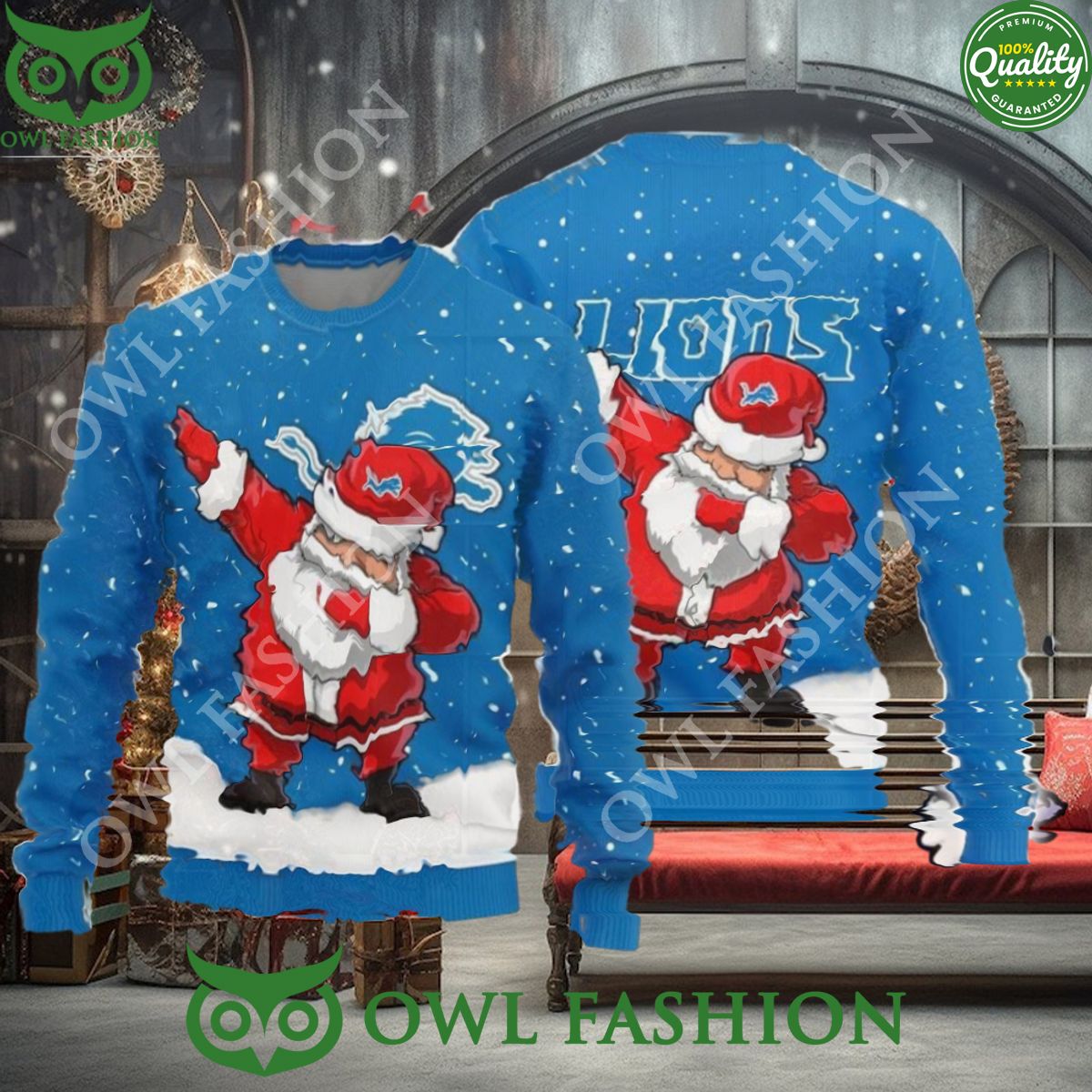 Detroit Lions Dab Santa New Style Sweater Jumper - Adult & Kids T-Shirts, Sweatshirts & Hoodies apparel design preview 1