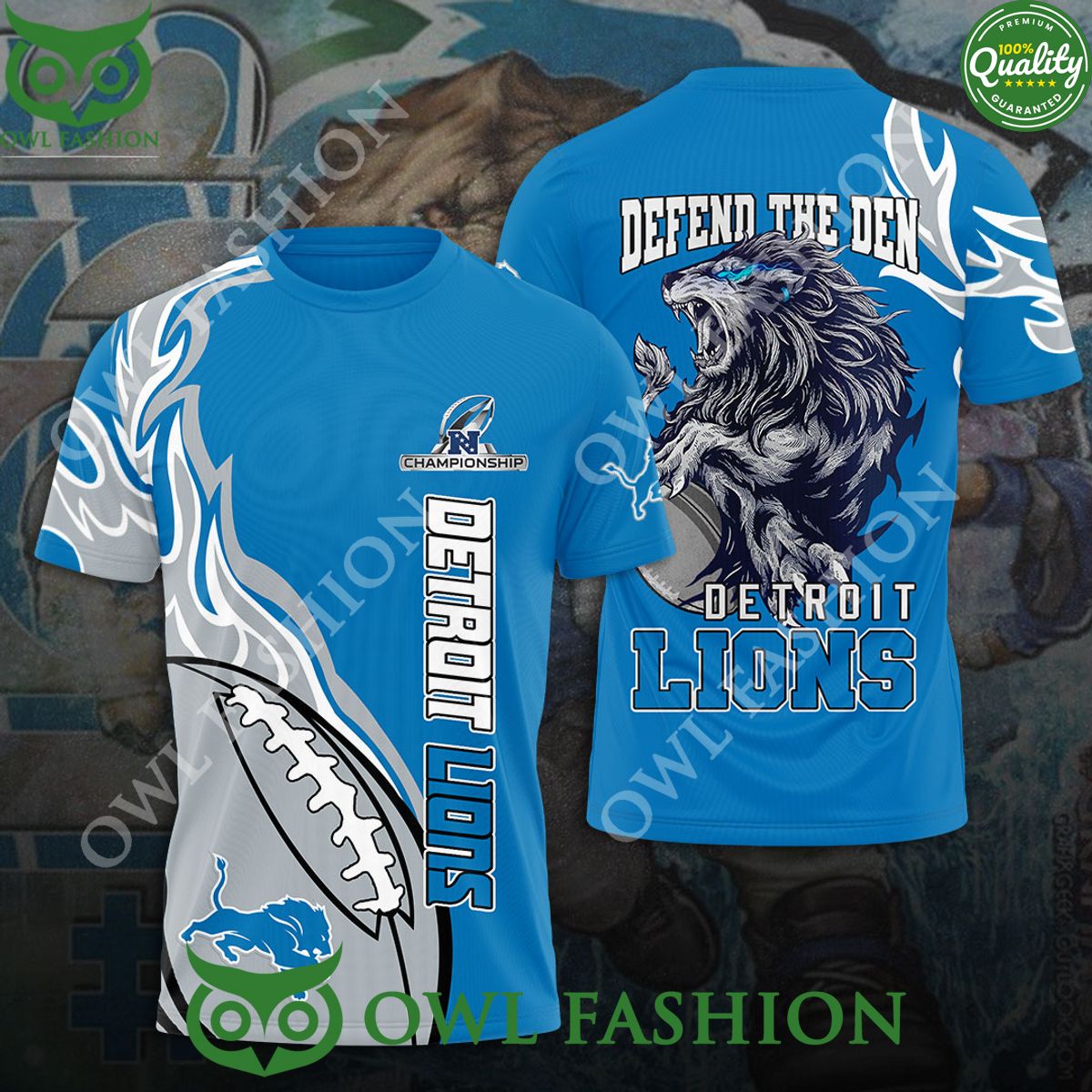 Detroit Lions Defend the Den Blue 3D - Adult & Kids T-Shirts, Sweatshirts & Hoodies apparel design preview 1