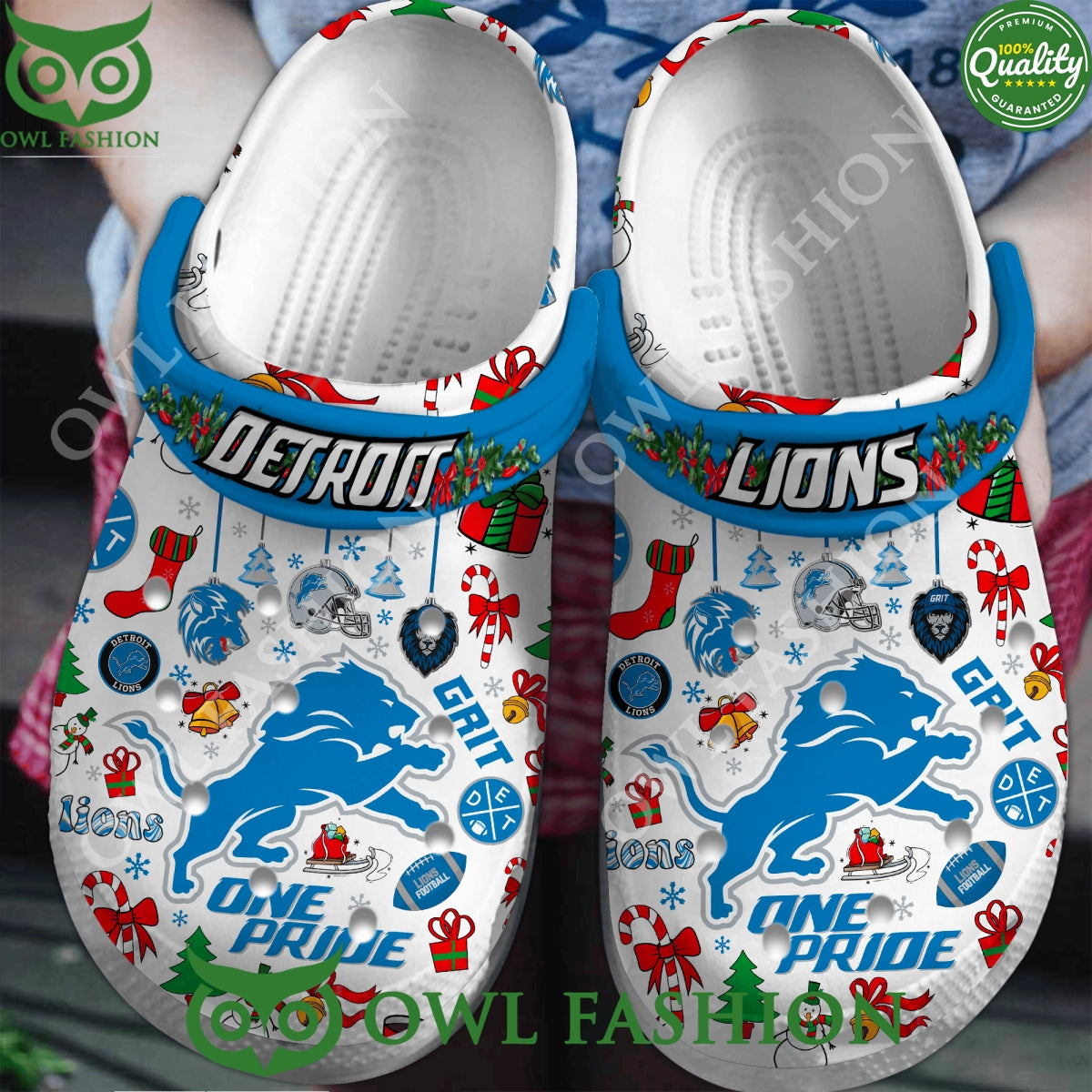 Detroit Lions Grit One Pride Mascot Christmas Crocs - Adult & Kids T-Shirts, Sweatshirts & Hoodies apparel design preview 1
