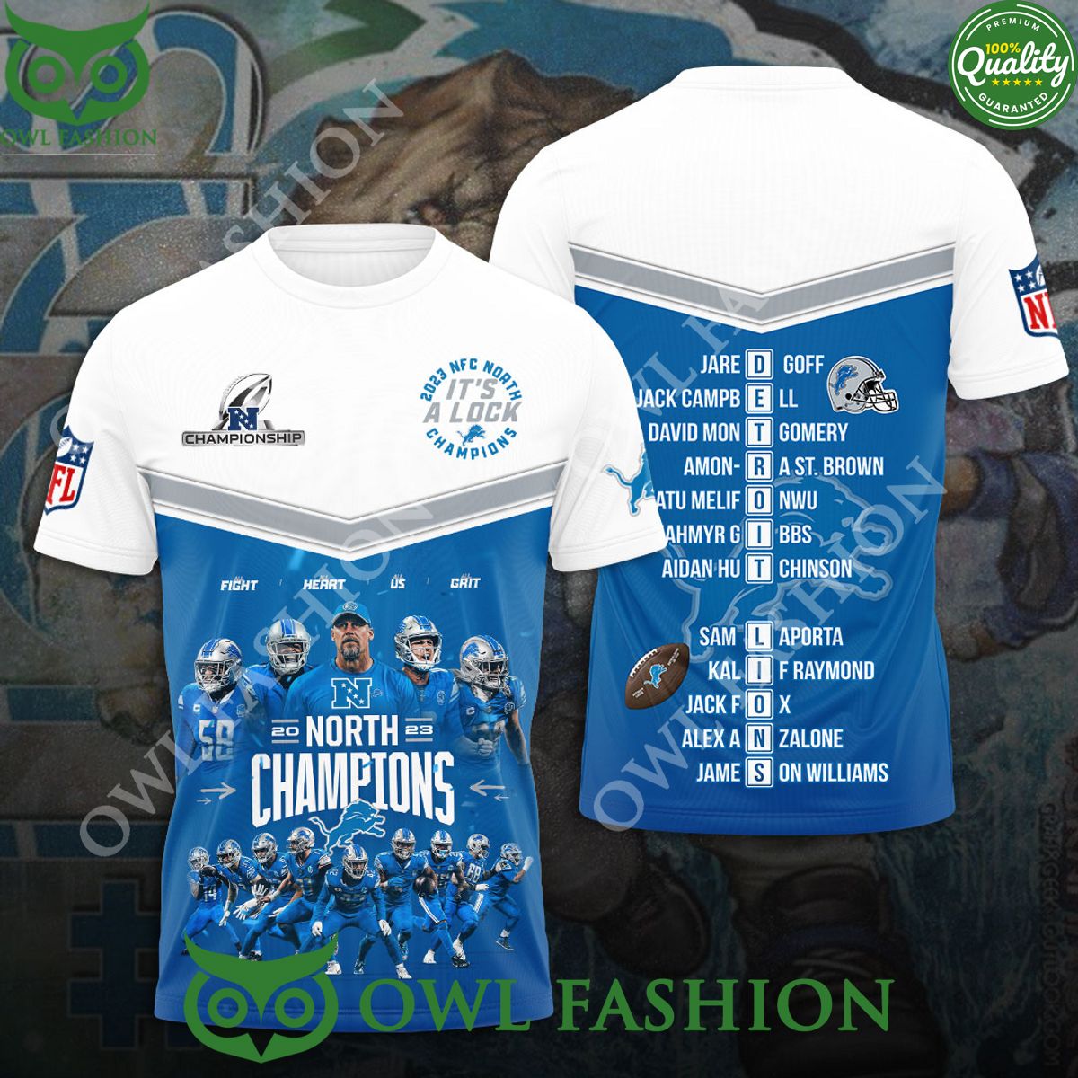 Detroit Lions North Champions 2023 Blue 3D - Adult & Kids T-Shirts, Sweatshirts & Hoodies apparel design preview 1