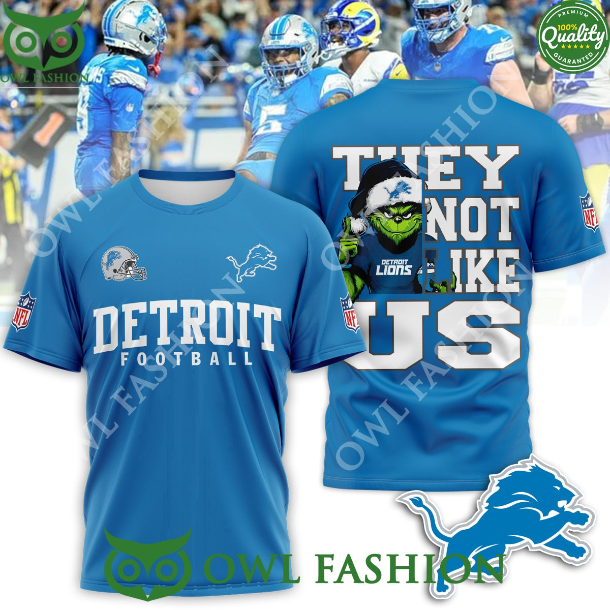 Detroit Lions They Not Like Us Football Blue - Adult & Kids T-Shirts, Sweatshirts & Hoodies apparel design preview 1