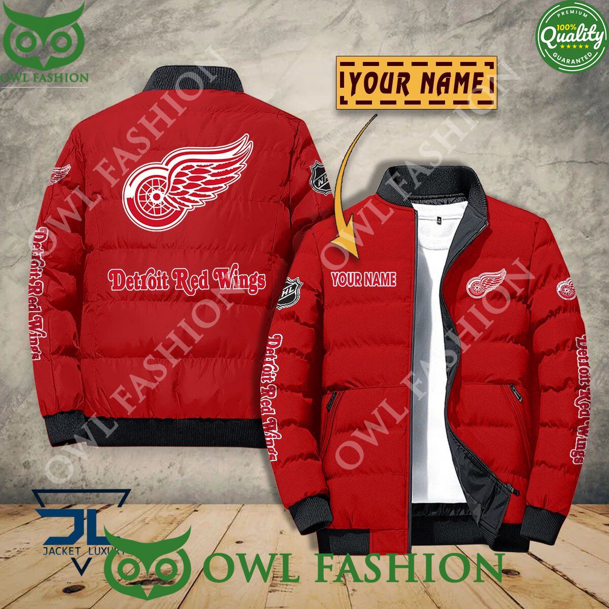Detroit Red Wings Custom Name NHL Ice Hockey Puffer - Adult & Kids T-Shirts, Sweatshirts & Hoodies apparel design preview 1