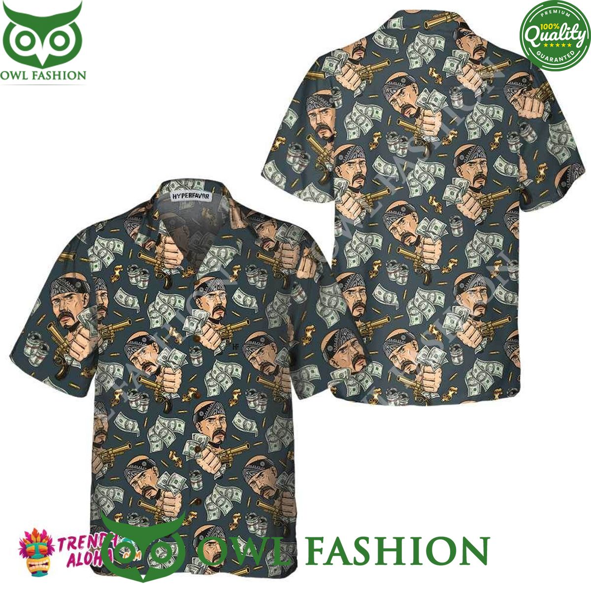 Dollar Bill Money and Gun Trending Summer Hawaiian - Adult & Kids T-Shirts, Sweatshirts & Hoodies apparel design preview 1
