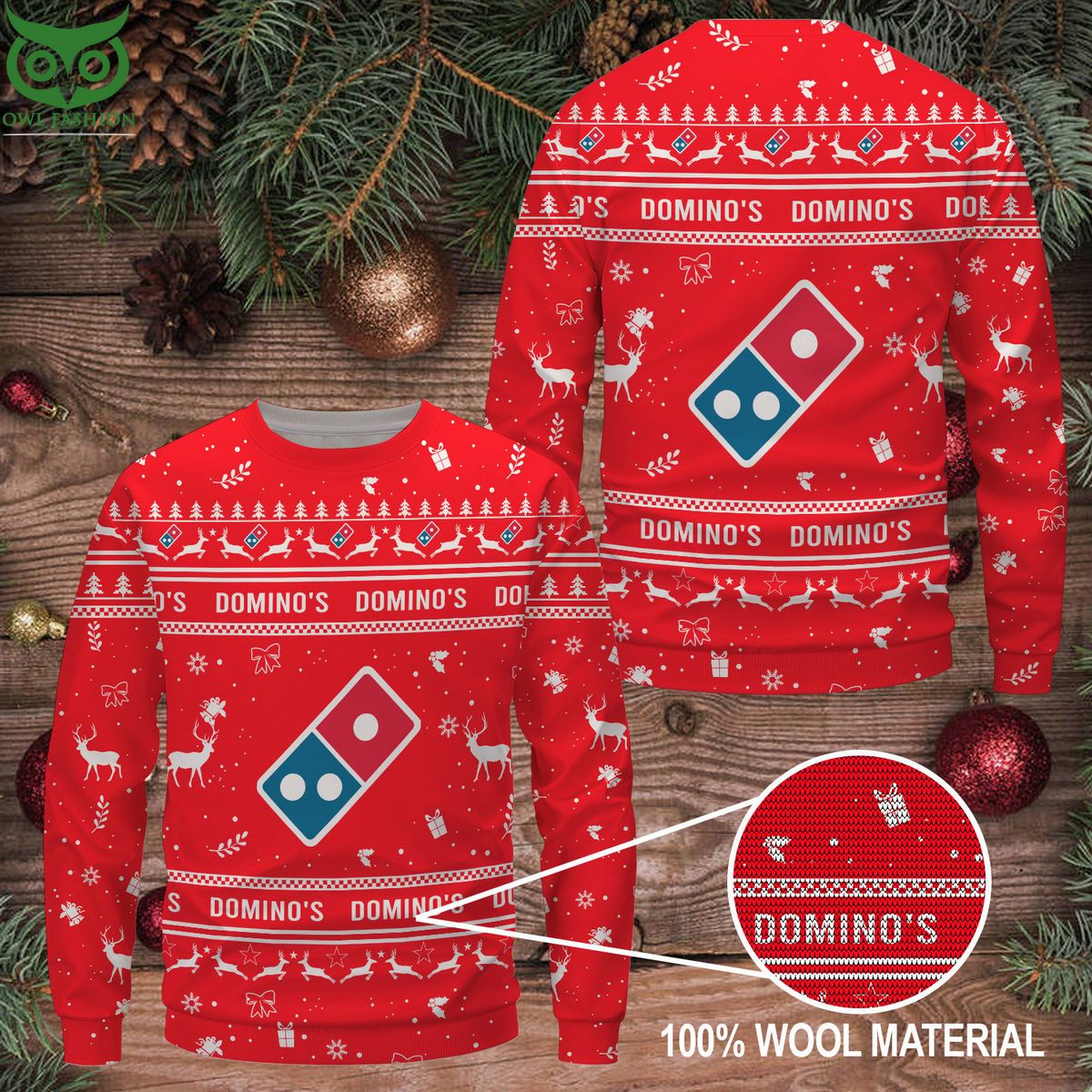 Domino's Pizza Brand Premium Ugly Christmas Sweater - Adult & Kids T-Shirts, Sweatshirts & Hoodies apparel design preview 1