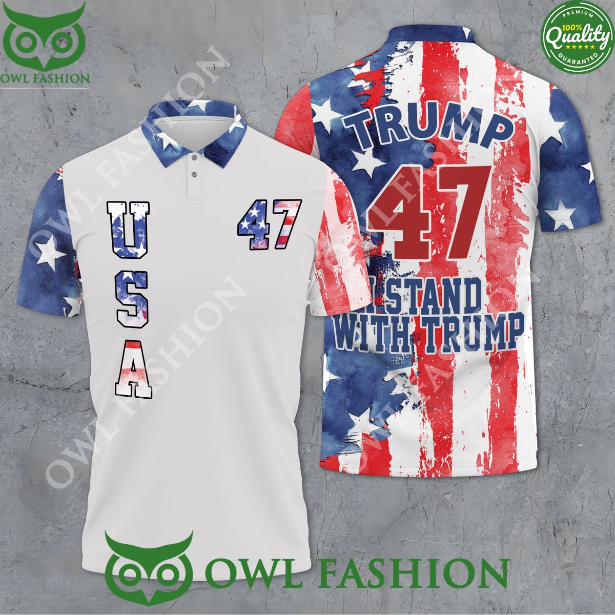 Donald Trump 47 Pro American Flag Polo - Adult & Kids T-Shirts, Sweatshirts & Hoodies apparel design preview 1