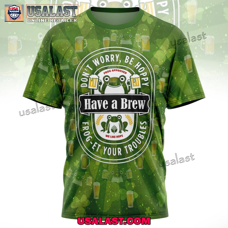 Don't Worry Be Hoppy Frog Eat Your Troubles Beer 3D - Adult & Kids T-Shirts, Sweatshirts & Hoodies apparel design preview 1
