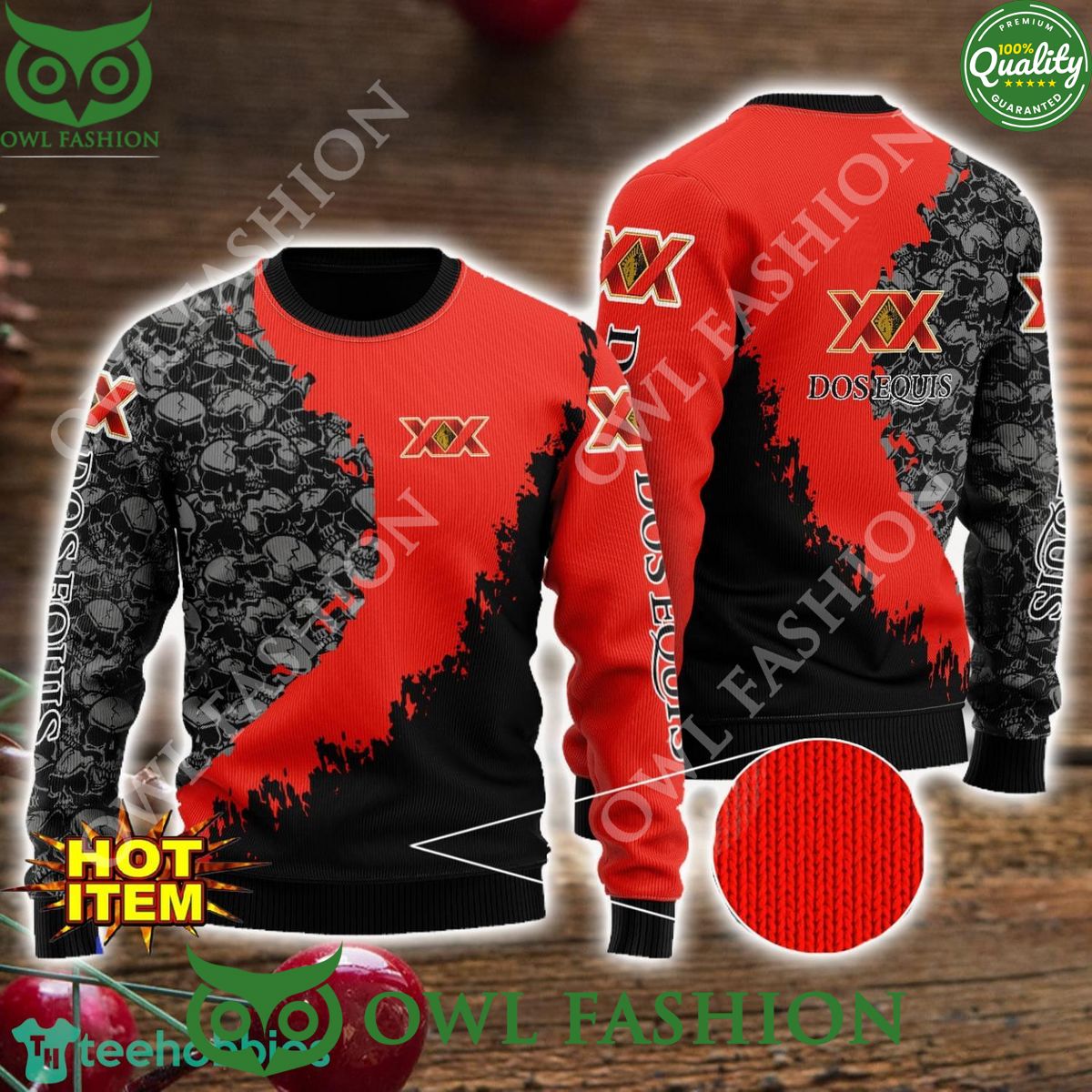 Dos Equis Skull Halloween All Over Print 3D Ugly - Adult & Kids T-Shirts, Sweatshirts & Hoodies apparel design preview 1