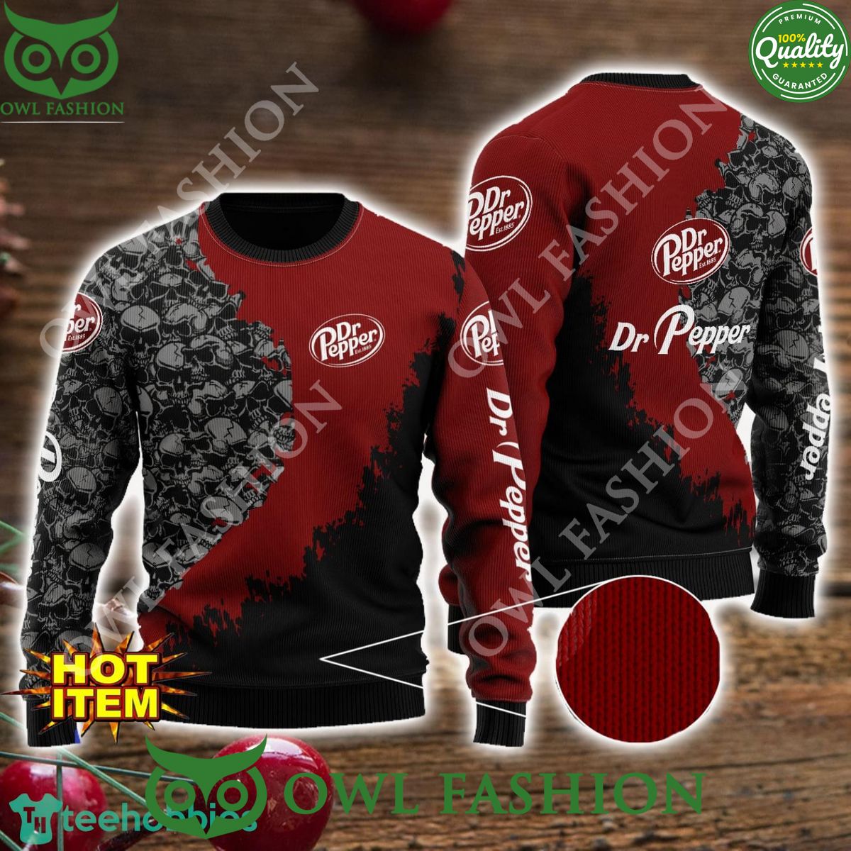 Dr Pepper Skull Halloween All Over Print 3D Ugly - Adult & Kids T-Shirts, Sweatshirts & Hoodies apparel design preview 1
