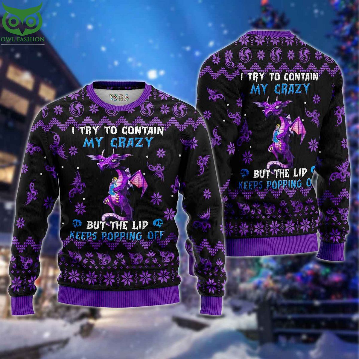 Dragon Crazy 3D AOP Ugly Sweater Jumper - Adult & Kids T-Shirts, Sweatshirts & Hoodies apparel design preview 1