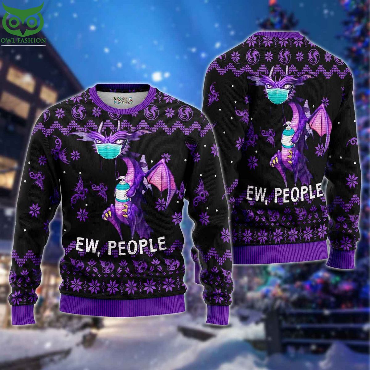 Dragon Ew People Purple 3D AOP Ugly Sweater Jumper - Adult & Kids T-Shirts, Sweatshirts & Hoodies apparel design preview 1