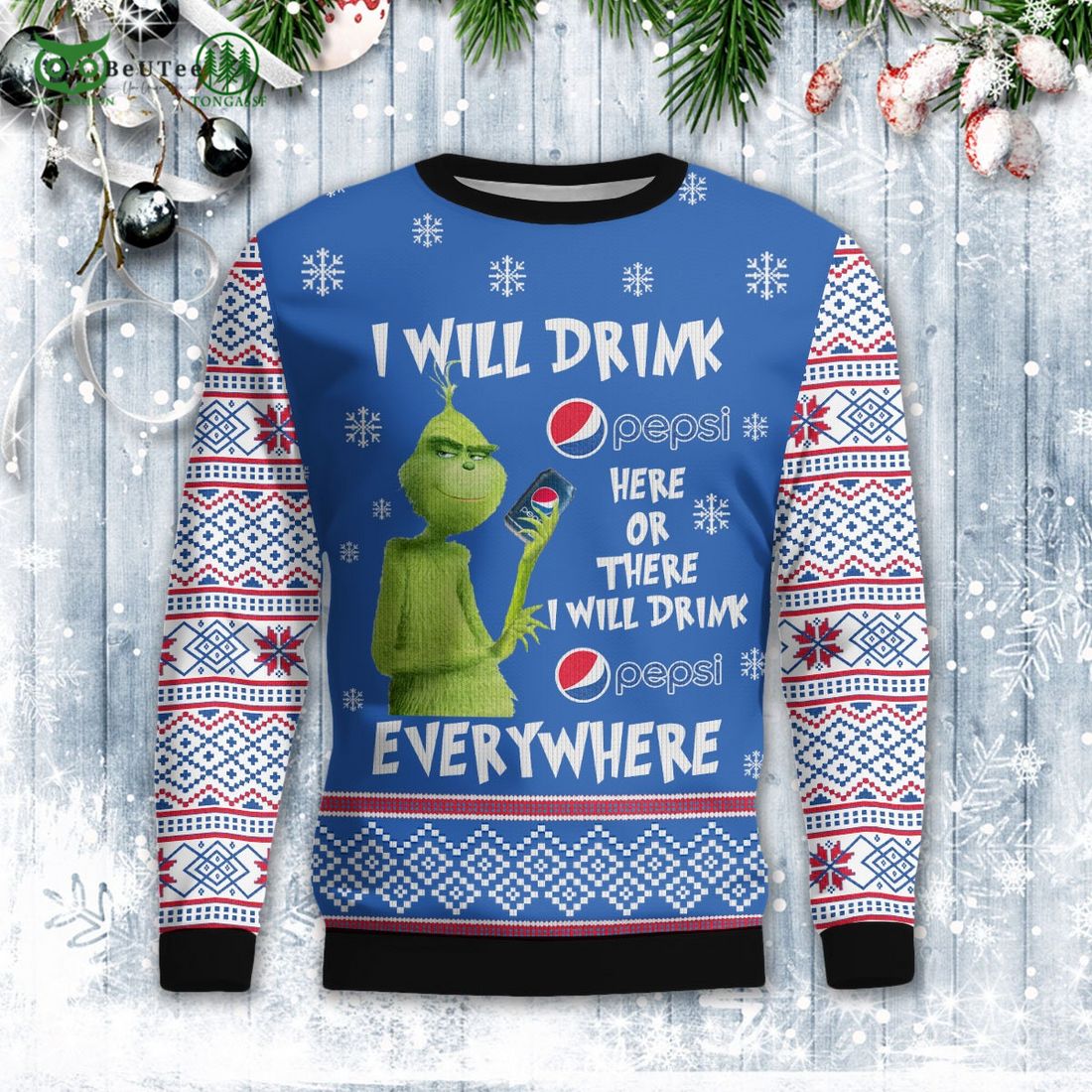 Drink Here Or There The Grinch Ugly Christmas - Adult & Kids T-Shirts, Sweatshirts & Hoodies apparel design preview 1