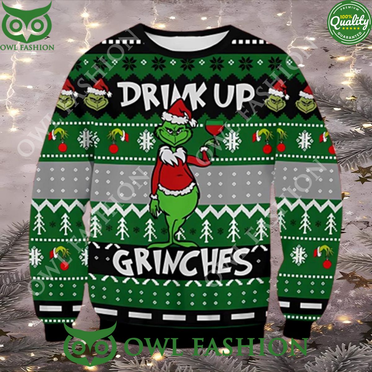 Drink Up Grinch Premium Ugly Christmas Sweater Jumper - Adult & Kids T-Shirts, Sweatshirts & Hoodies apparel design preview 1