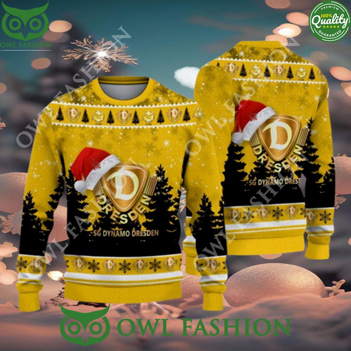 Dynamo Dresden Logo Wearing Santa Hat Ugly Christmas - Adult & Kids T-Shirts, Sweatshirts & Hoodies apparel design preview 1