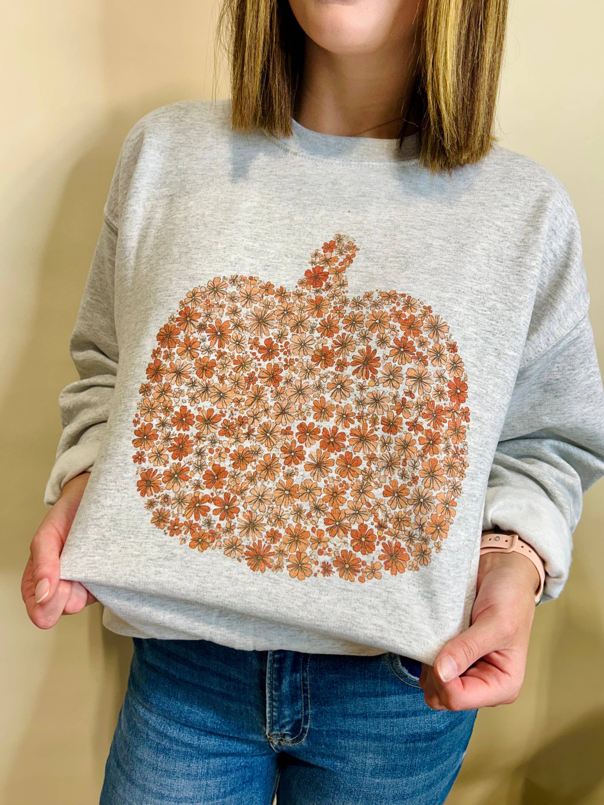 Boho Floral Pumpkin Graphic /Crewneck - Adult & Kids T-Shirts, Sweatshirts & Hoodies apparel design preview 1