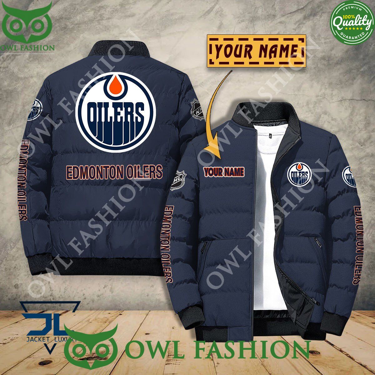 Edmonton Oilers Custom Name NHL Ice Hockey Puffer - Adult & Kids T-Shirts, Sweatshirts & Hoodies apparel design preview 1