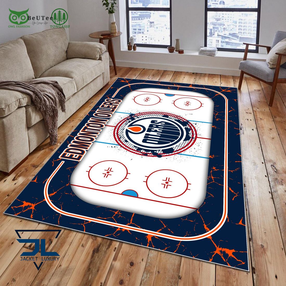 Edmonton Oilers NHL Hockey Team Carpet Rug - Adult & Kids T-Shirts, Sweatshirts & Hoodies apparel design preview 1
