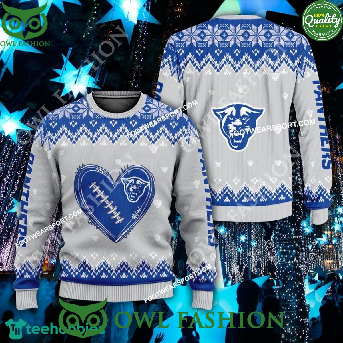 Football Georgia State Panthers Heart Pattern - Adult & Kids T-Shirts, Sweatshirts & Hoodies apparel design preview 1