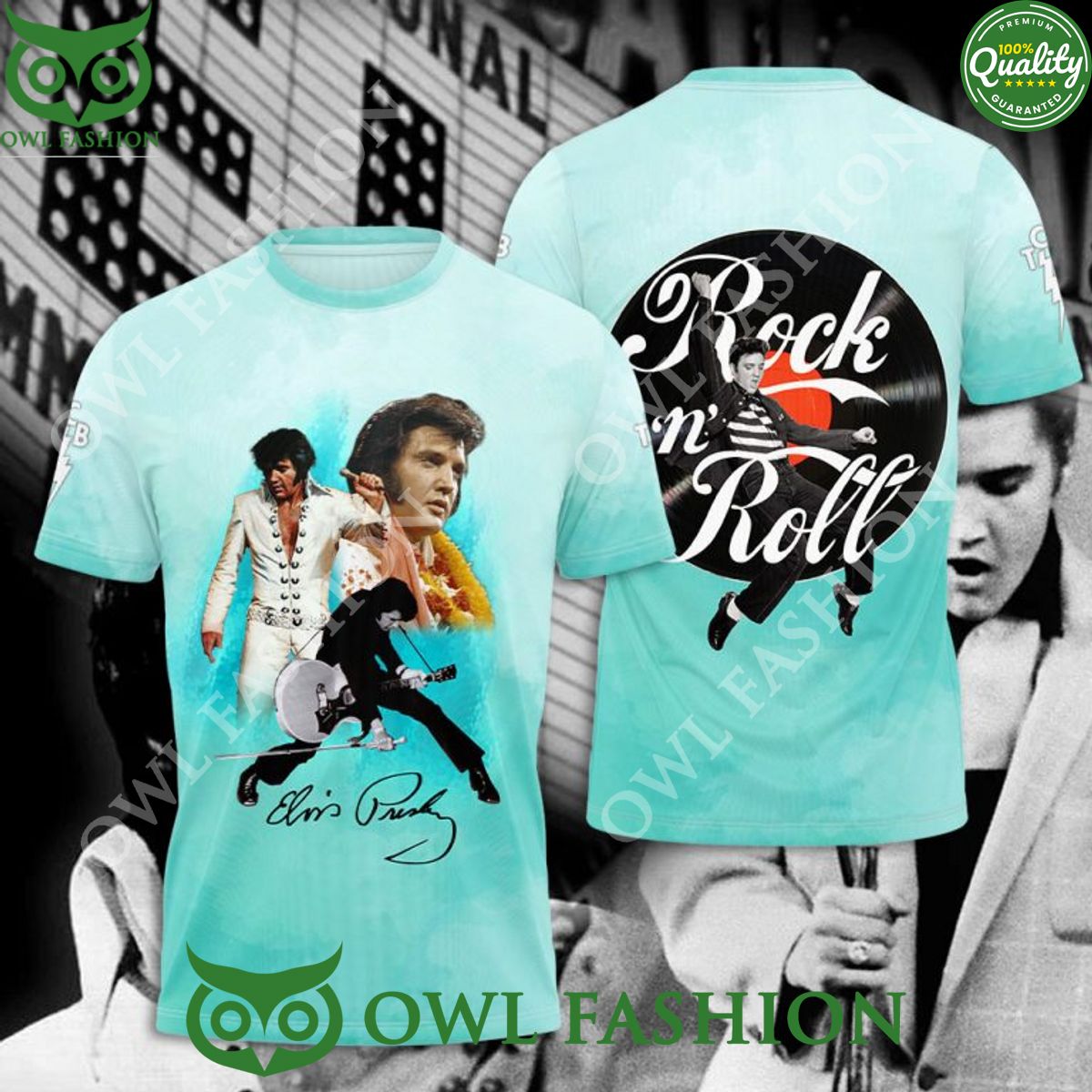 Elvis Presley King of Rock and Roll Blue 3d - Adult & Kids T-Shirts, Sweatshirts & Hoodies apparel design preview 1