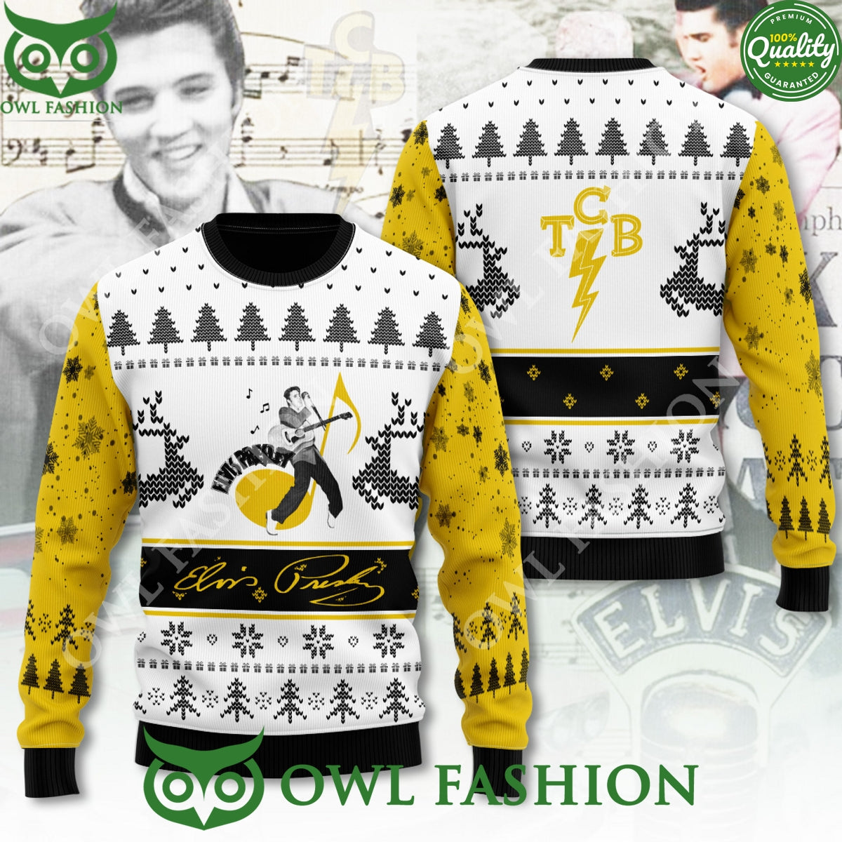 EP TCB Elvis Presley King of music 3D Ugly Sweater - Adult & Kids T-Shirts, Sweatshirts & Hoodies apparel design preview 1