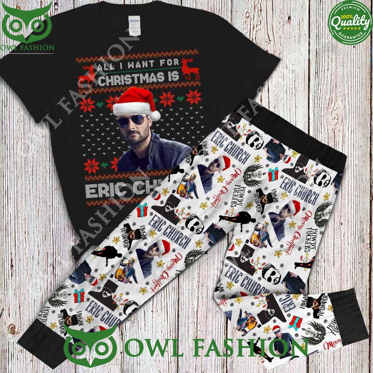 Eric Church All I Want For Christmas Pajamas Set - Adult & Kids T-Shirts, Sweatshirts & Hoodies apparel design preview 1