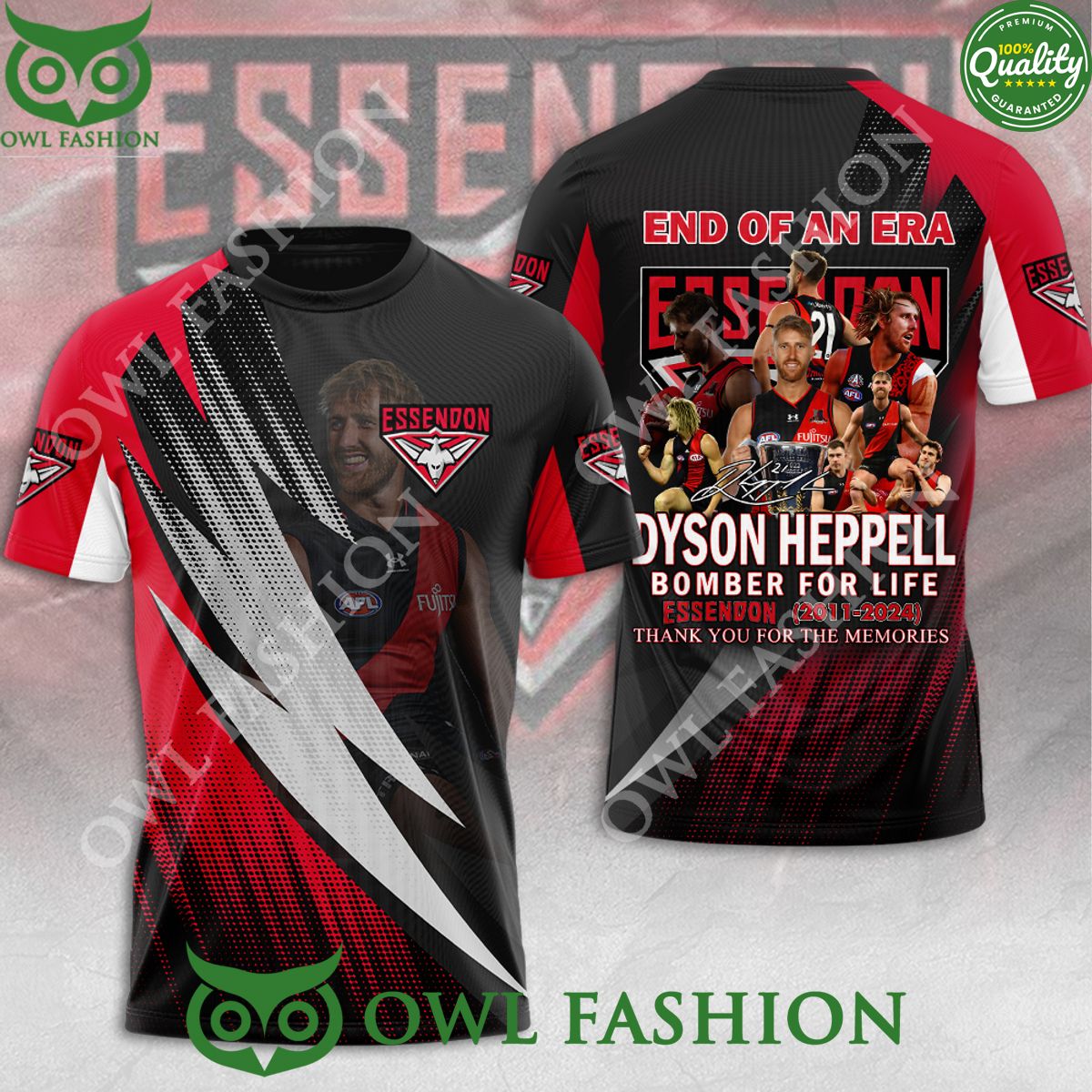 Essendon FC x Dyson Heppell Bomber for life 2011 2024 - Adult & Kids T-Shirts, Sweatshirts & Hoodies apparel design preview 1