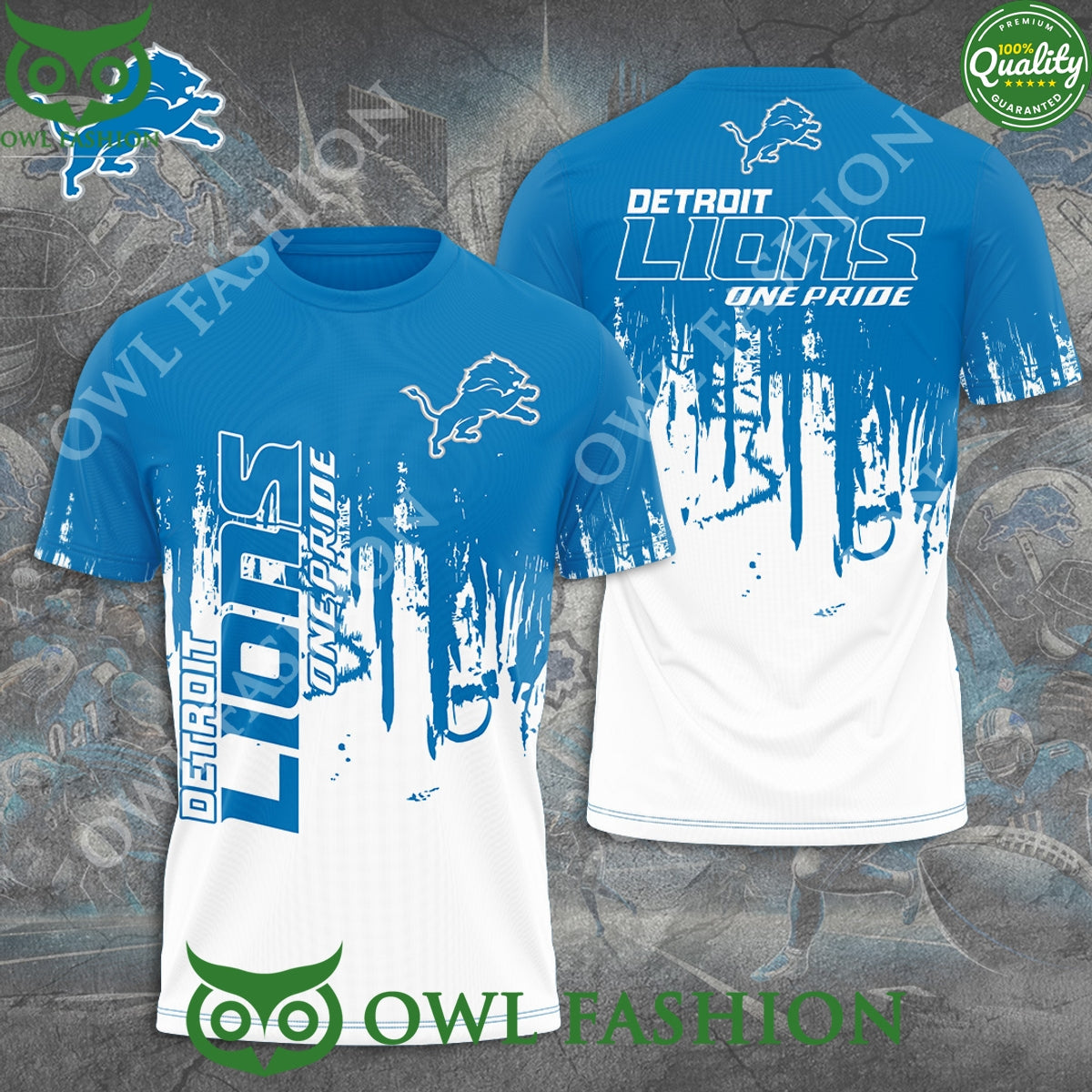 Detroit Lions One Pride Blue White 3D - Adult & Kids T-Shirts, Sweatshirts & Hoodies apparel design preview 1