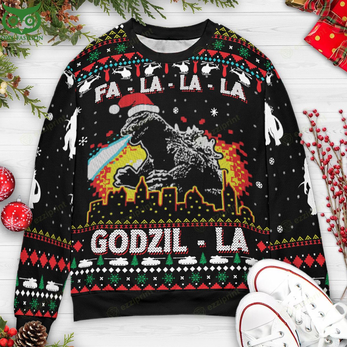Fa La Godzil-la Sweater - Adult & Kids T-Shirts, Sweatshirts & Hoodies apparel design preview 1