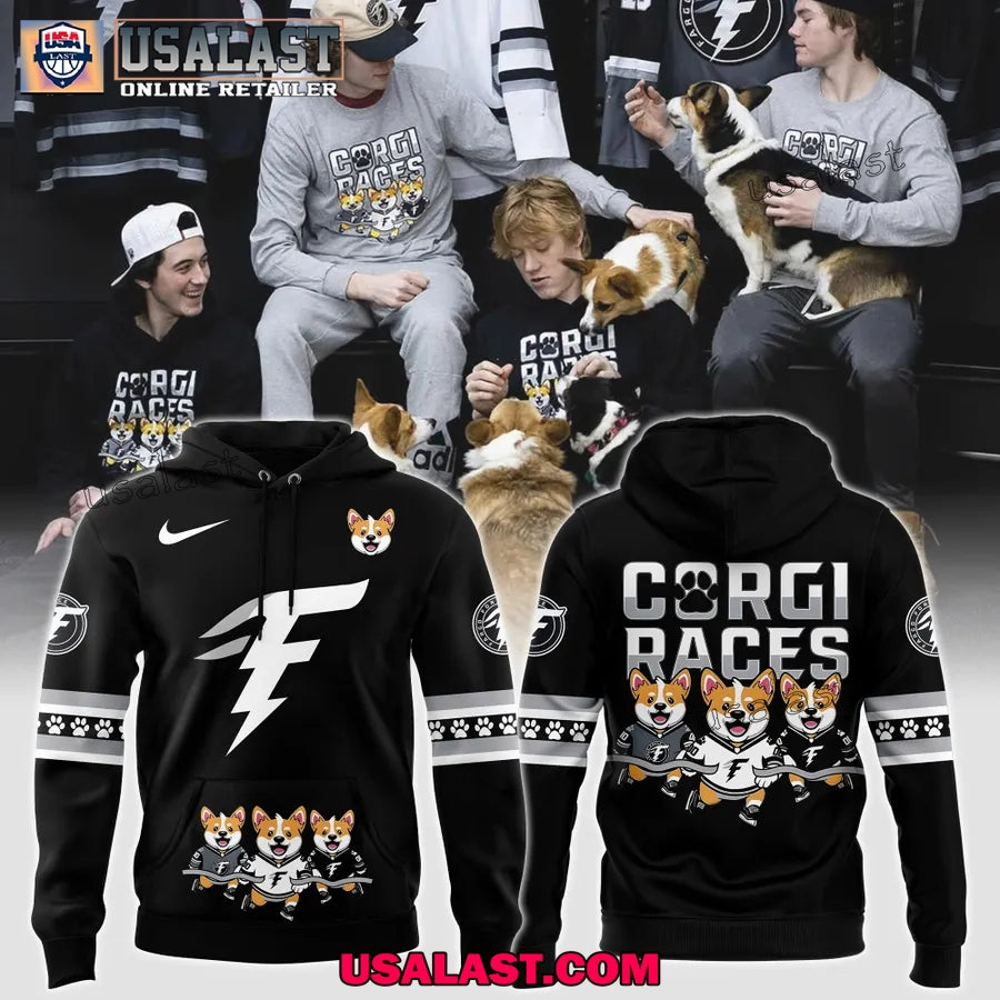 Fargo Force Ice Hockey Team Corgi Races Black - Adult & Kids T-Shirts, Sweatshirts & Hoodies apparel design preview 1