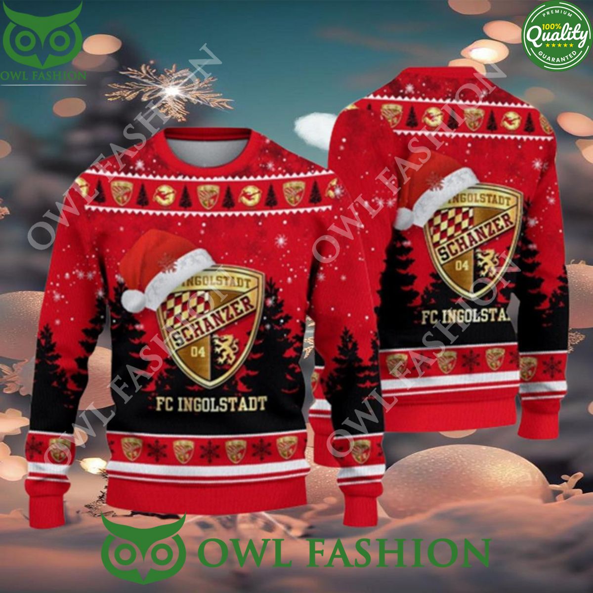 FC Ingolstadt Logo Wearing Santa Hat Ugly Christmas - Adult & Kids T-Shirts, Sweatshirts & Hoodies apparel design preview 1