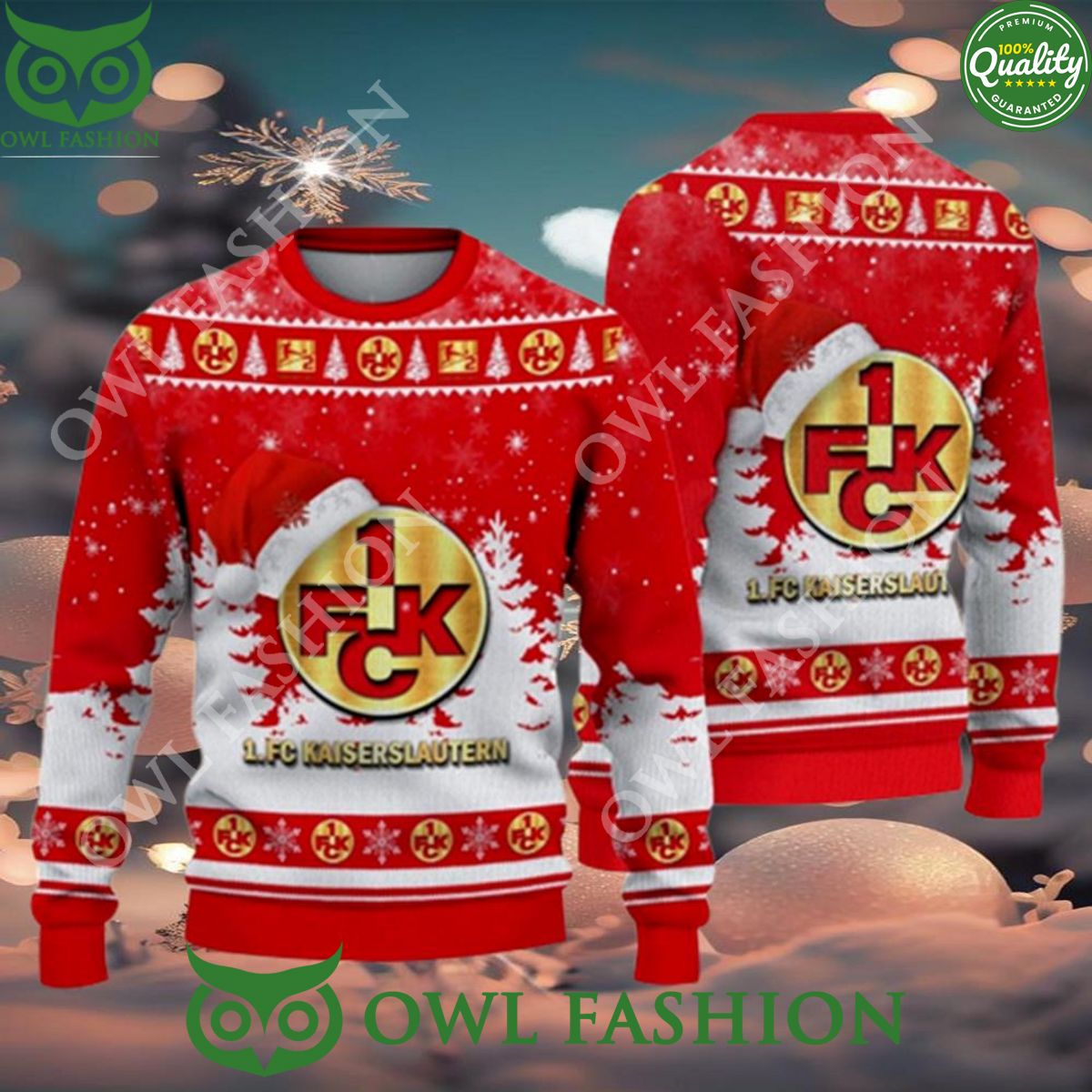 FC Kaiserslautern Logo Wearing Santa Hat Ugly - Adult & Kids T-Shirts, Sweatshirts & Hoodies apparel design preview 1