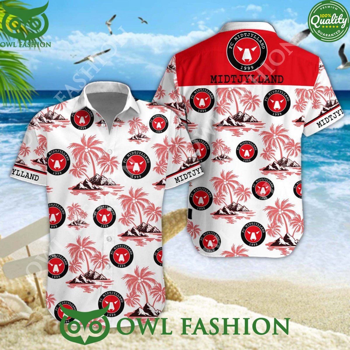 FC Midtjylland Danish Football Coconut Island - Adult & Kids T-Shirts, Sweatshirts & Hoodies apparel design preview 1