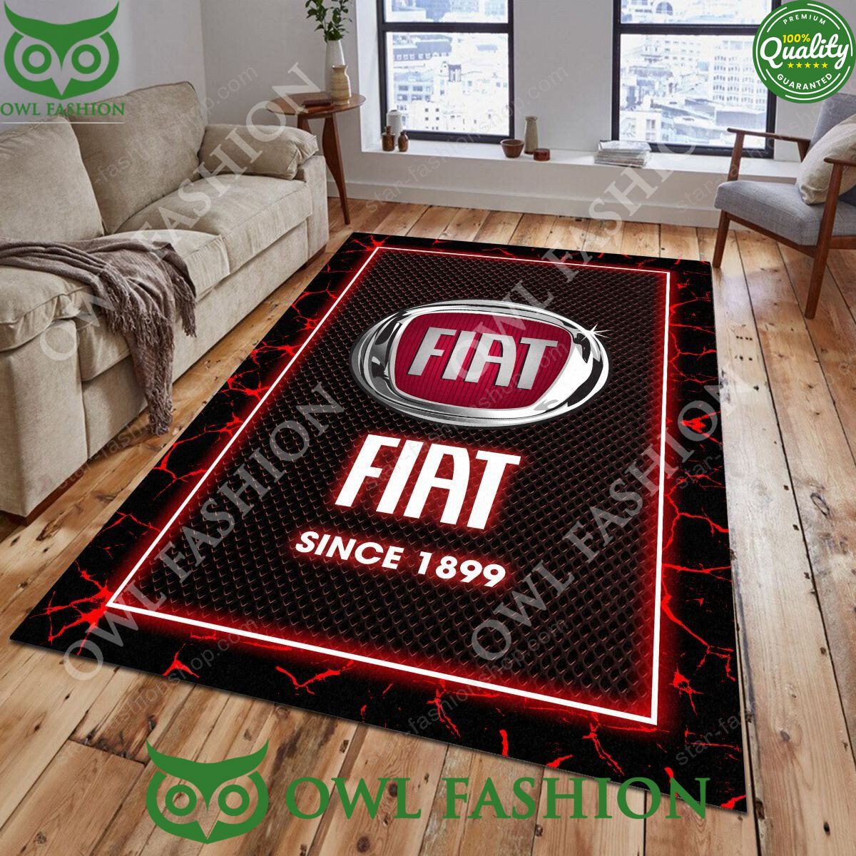 Fiat Red Logo Living Room Premium Rug Carpet - Adult & Kids T-Shirts, Sweatshirts & Hoodies apparel design preview 1