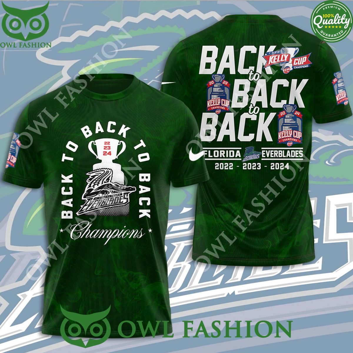 Florida Everblades Back to Champions NHL 3D - Adult & Kids T-Shirts, Sweatshirts & Hoodies apparel design preview 1