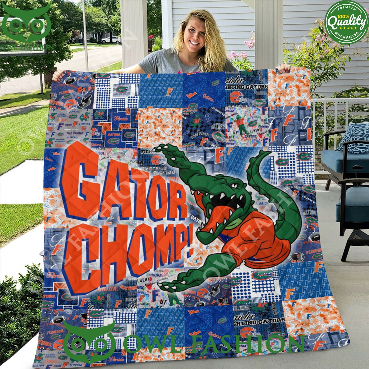 Florida Gators NCAA Gator Chomp Mascot Quilt Blanket - Adult & Kids T-Shirts, Sweatshirts & Hoodies apparel design preview 1