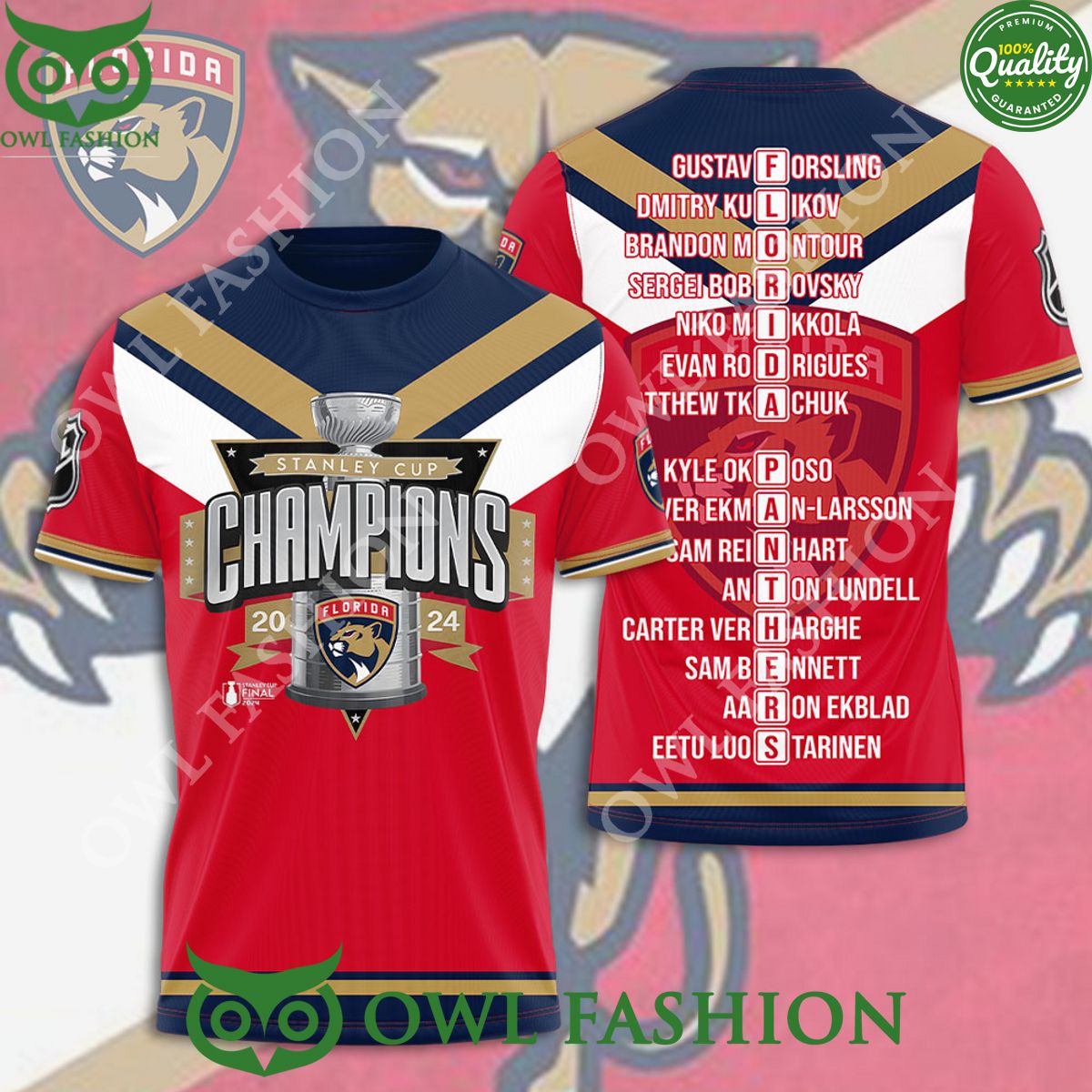 Florida Panthers 3D Player Names Champions - Adult & Kids T-Shirts, Sweatshirts & Hoodies apparel design preview 1
