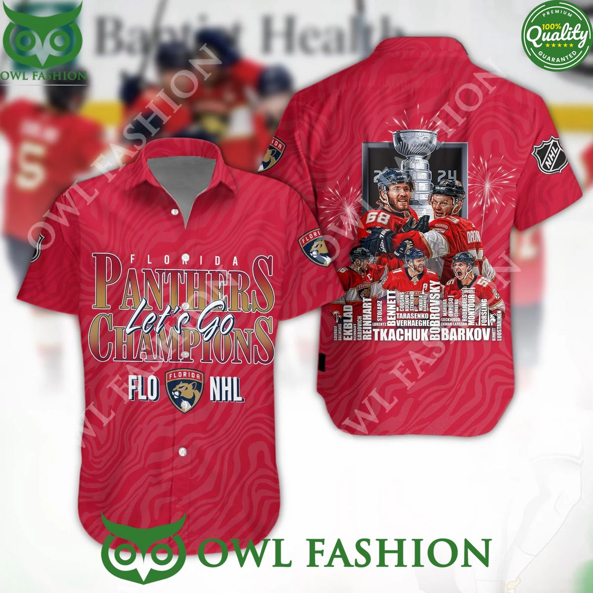 Florida Panthers Lets go Flo NHL Champions Hawaiian - Adult & Kids T-Shirts, Sweatshirts & Hoodies apparel design preview 1