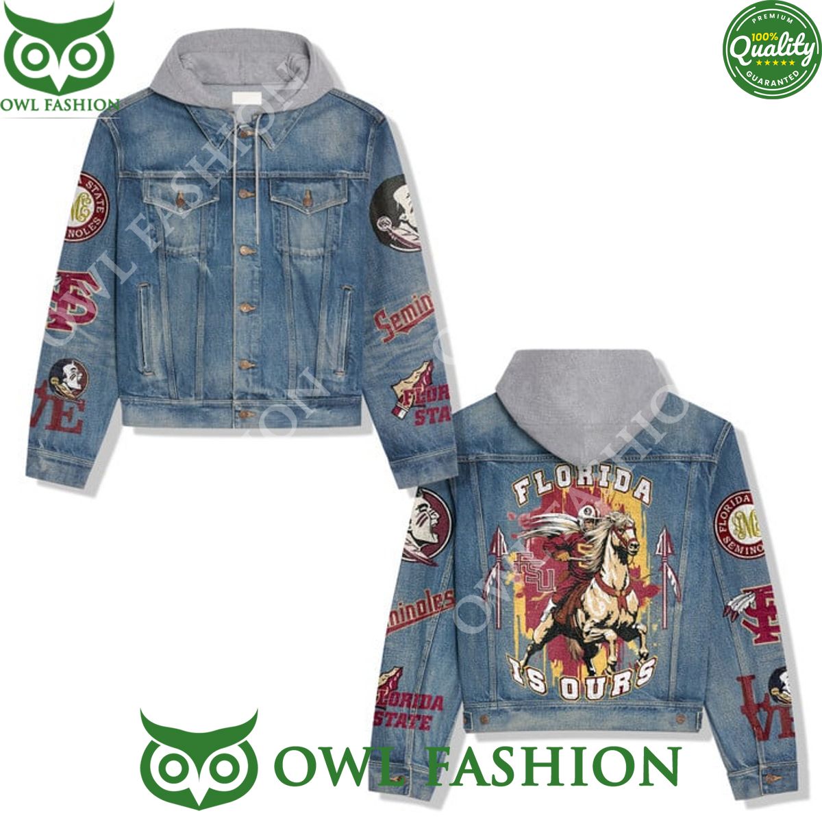 Florida State Seminoles NCAA Jean Denim Hood Jacket - Adult & Kids T-Shirts, Sweatshirts & Hoodies apparel design preview 1