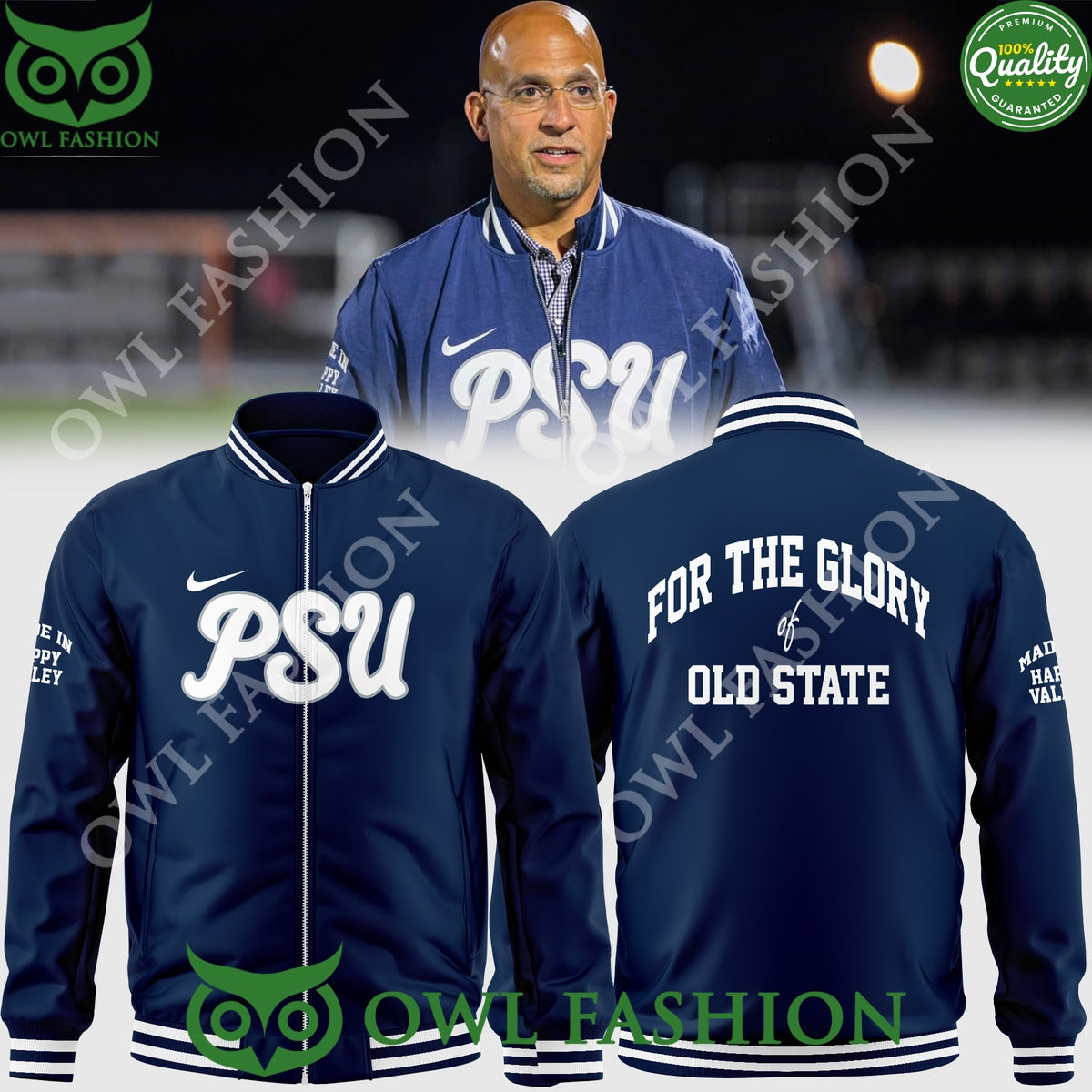 For the Glory Old state Coach James Franklin Bomber - Adult & Kids T-Shirts, Sweatshirts & Hoodies apparel design preview 1