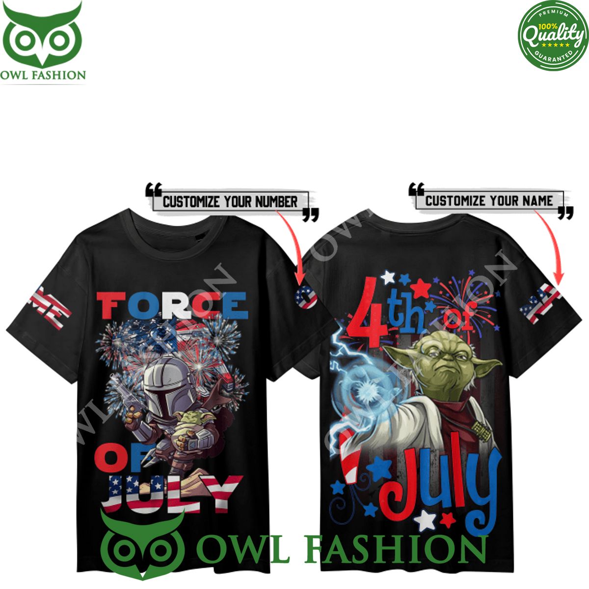Force of July 4th Star war Custom name number Boba - Adult & Kids T-Shirts, Sweatshirts & Hoodies apparel design preview 1