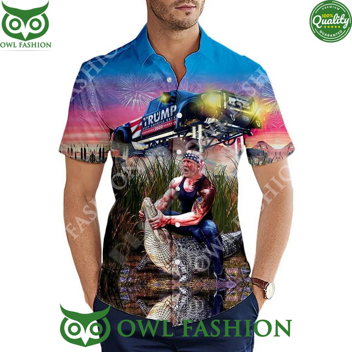 Funny Trump Riding A Crocodile Car Hawaii - Adult & Kids T-Shirts, Sweatshirts & Hoodies apparel design preview 1