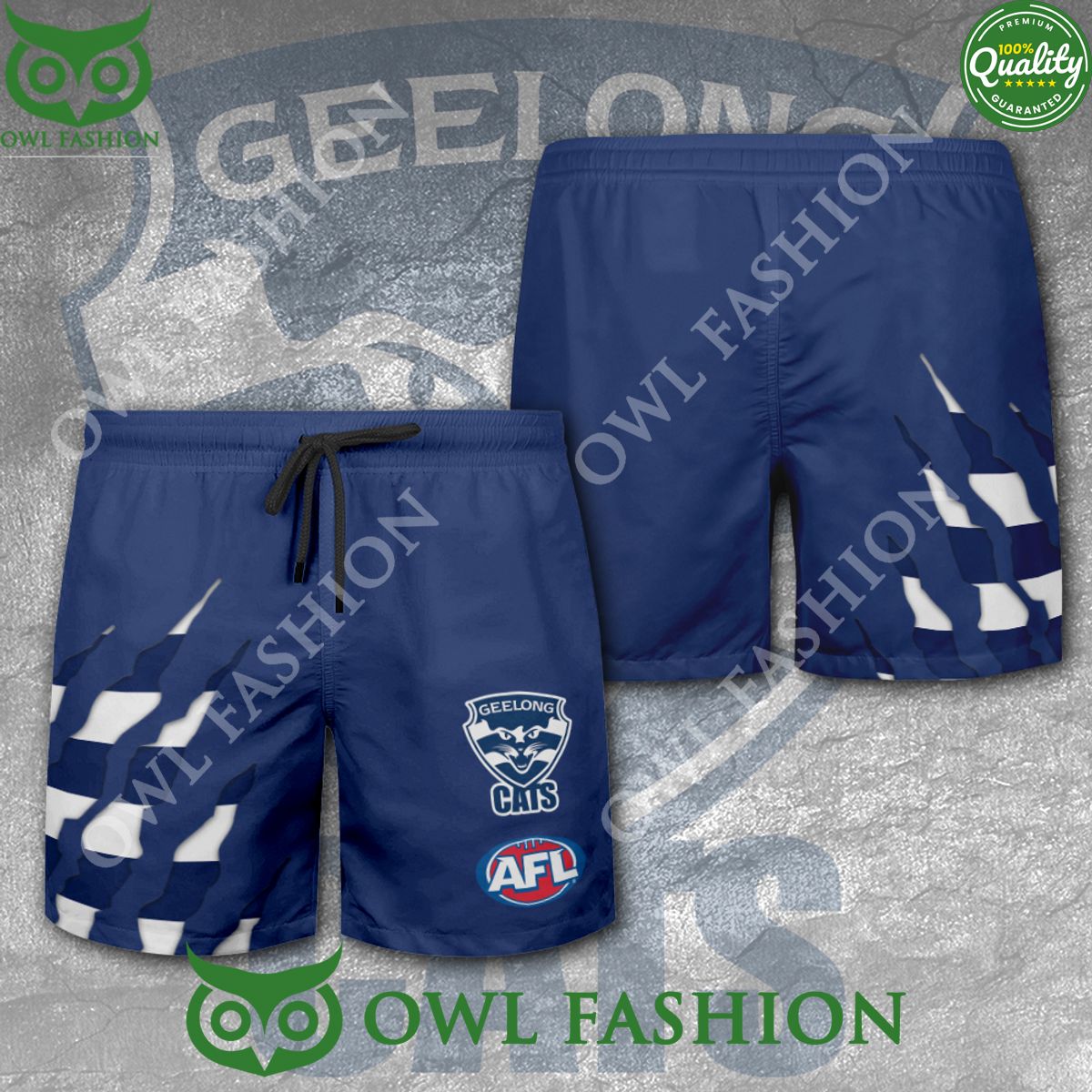 Geelong Football Club Cats AFL Dark Blue 3D Shorts - Adult & Kids T-Shirts, Sweatshirts & Hoodies apparel design preview 1