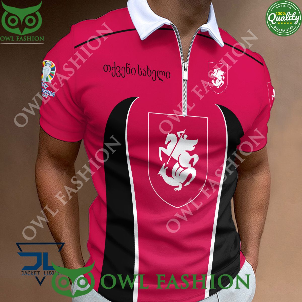 Georgia Zipper Logo Football Team Euro 2024 Polo - Adult & Kids T-Shirts, Sweatshirts & Hoodies apparel design preview 1