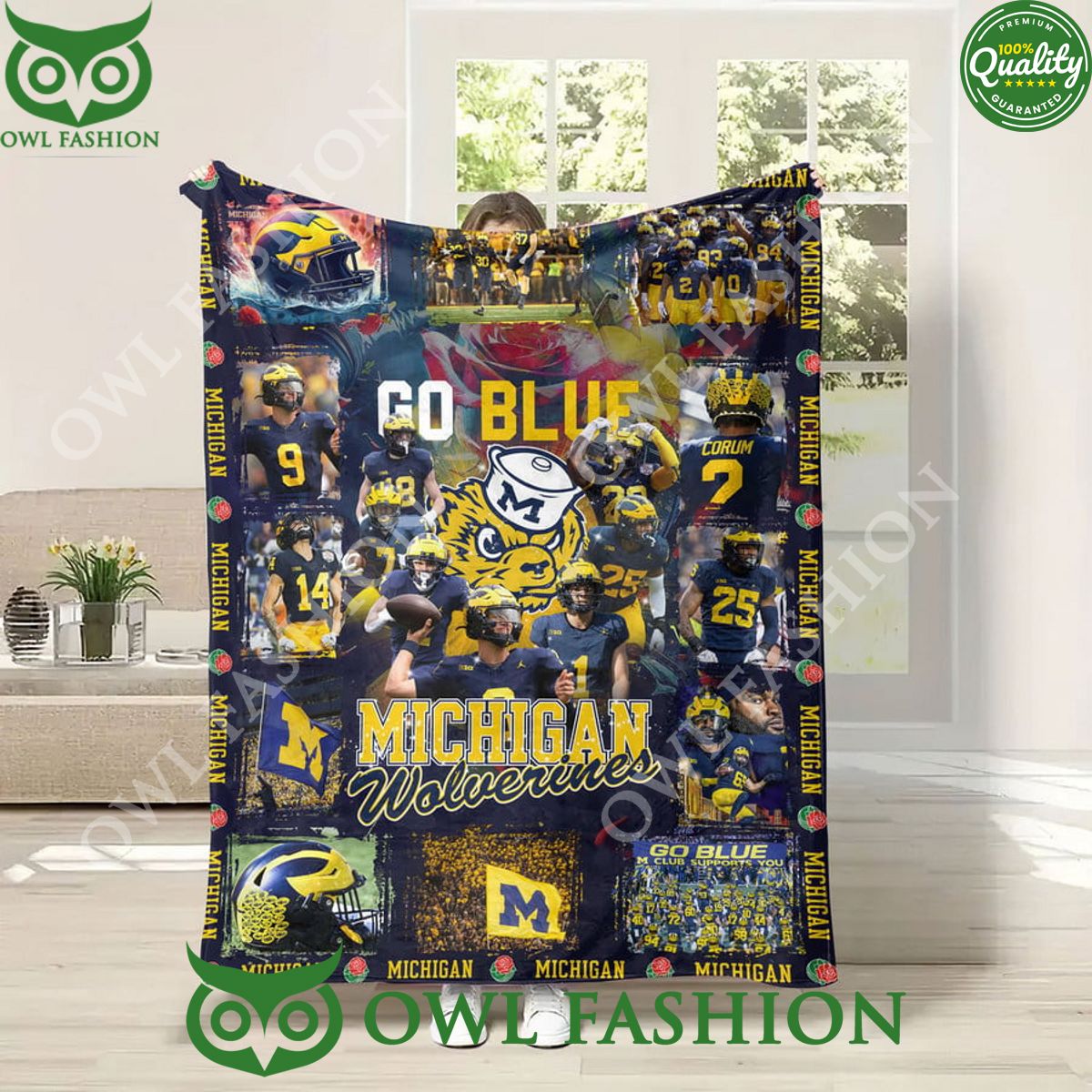 Go Blue Michigan Wolverines Fleece Blanket - Adult & Kids T-Shirts, Sweatshirts & Hoodies apparel design preview 1