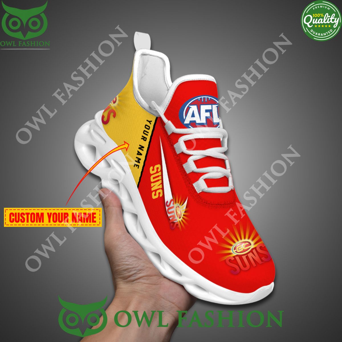 Gold Coast Suns AFL Personalized Max Soul Shoes - Adult & Kids T-Shirts, Sweatshirts & Hoodies apparel design preview 1
