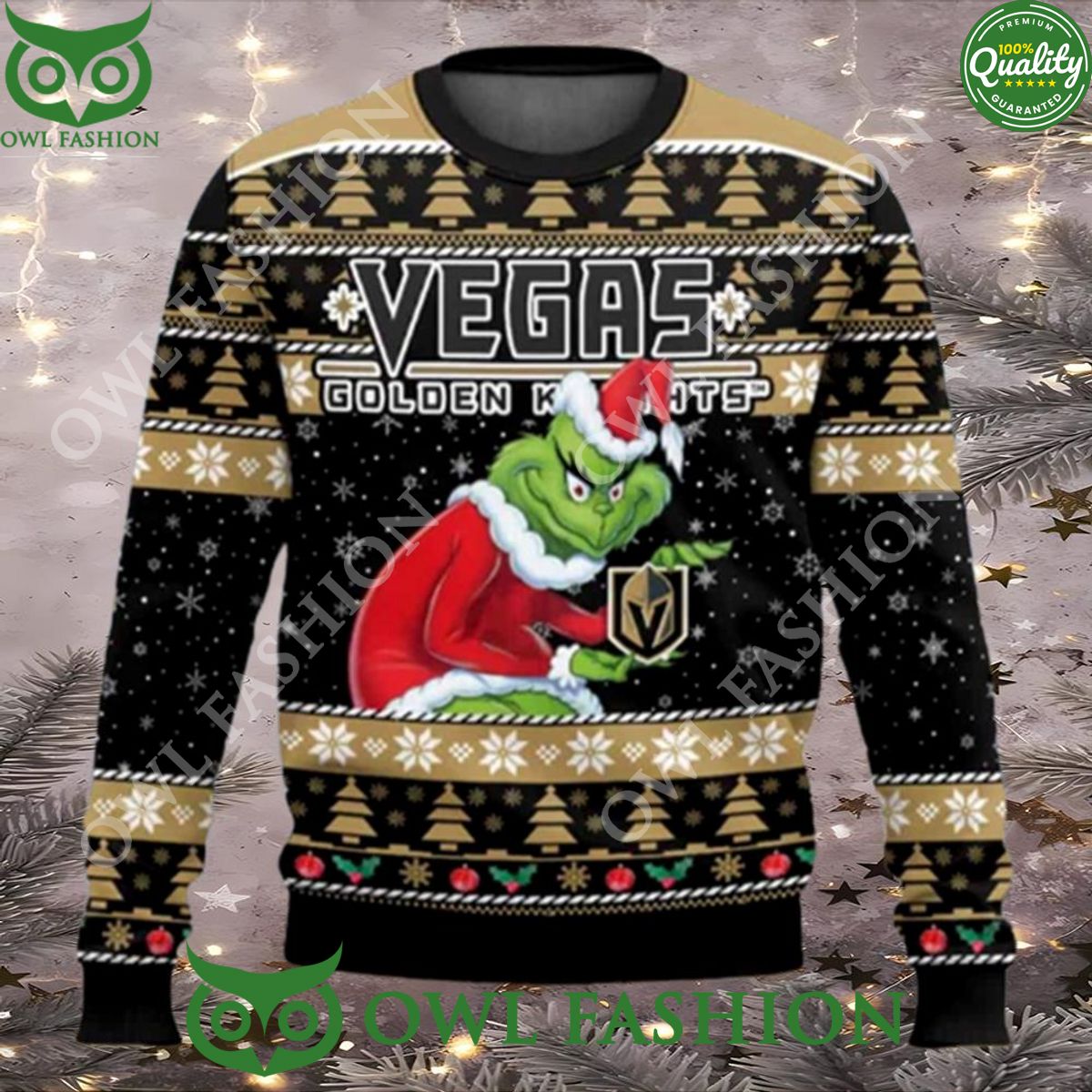 Golden Knights Hockey Grinch Ugly Christmas Sweater - Adult & Kids T-Shirts, Sweatshirts & Hoodies apparel design preview 1