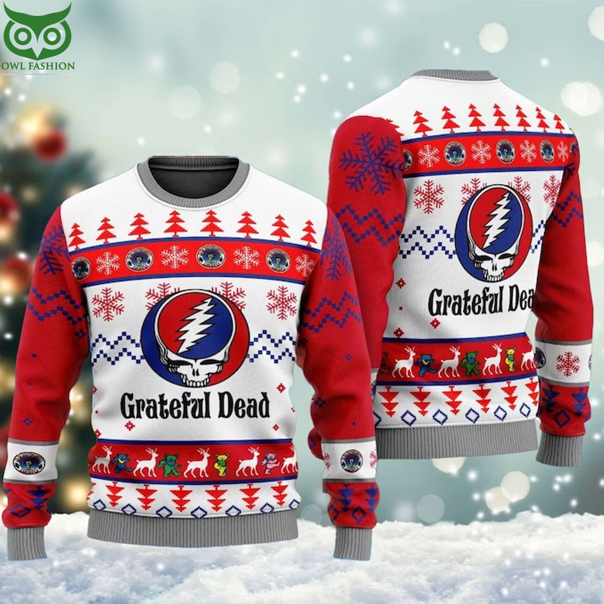 Grateful Dead Rock Band Christmas 3D Ugly Sweater - Adult & Kids T-Shirts, Sweatshirts & Hoodies apparel design preview 1