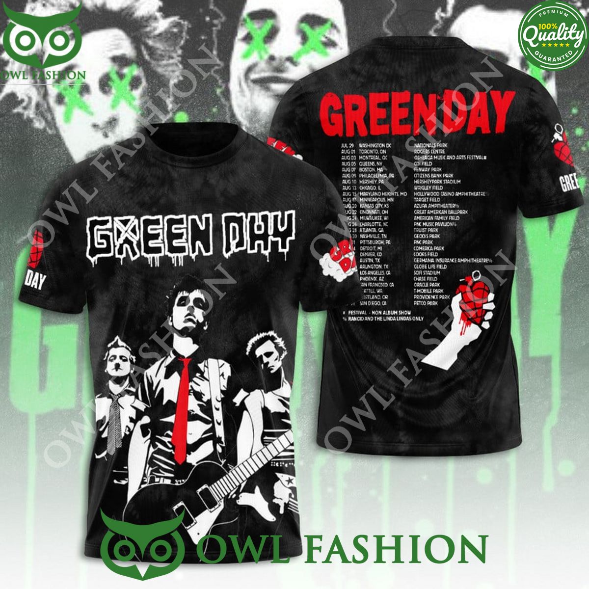 Green Day rock music Tour 2024 - Adult & Kids T-Shirts, Sweatshirts & Hoodies apparel design preview 1