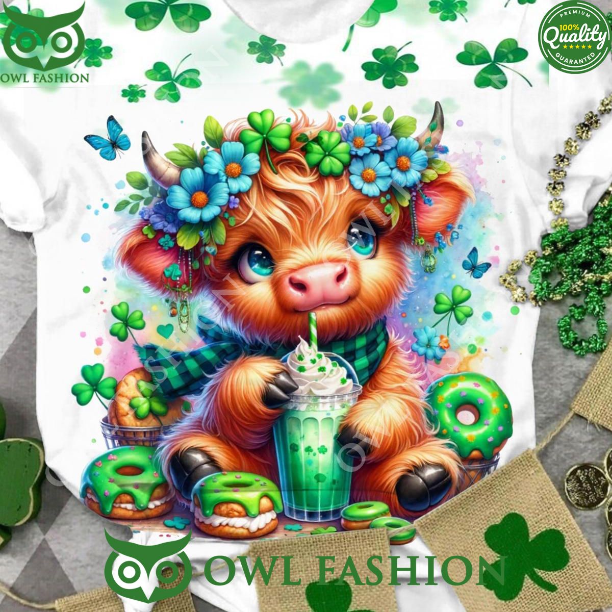 Green Floral Baby Highland Cow St Patricks Day For - Adult & Kids T-Shirts, Sweatshirts & Hoodies apparel design preview 1