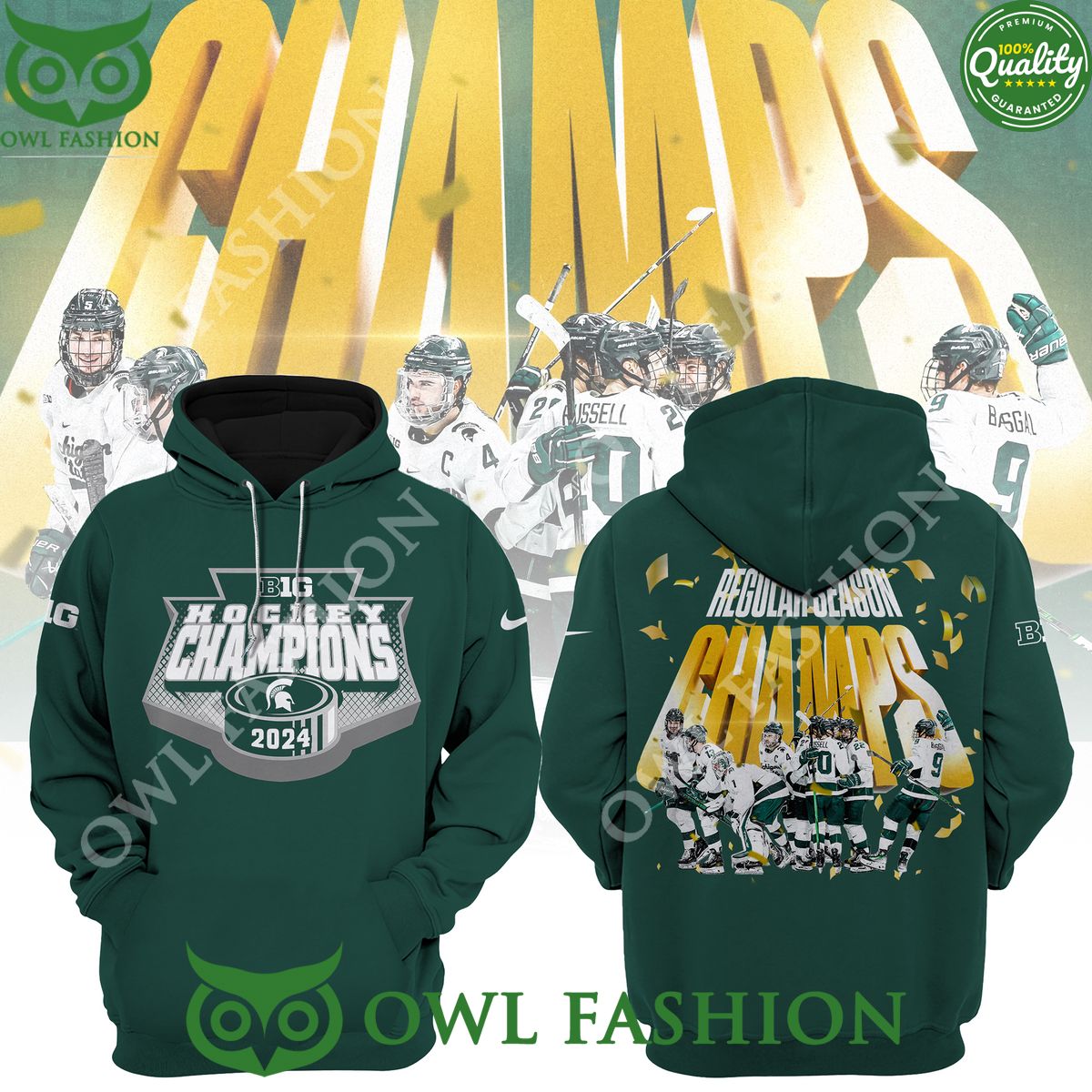 Green Michigan State Spartans 2024 Big Ten Men's Ice - Adult & Kids T-Shirts, Sweatshirts & Hoodies apparel design preview 1