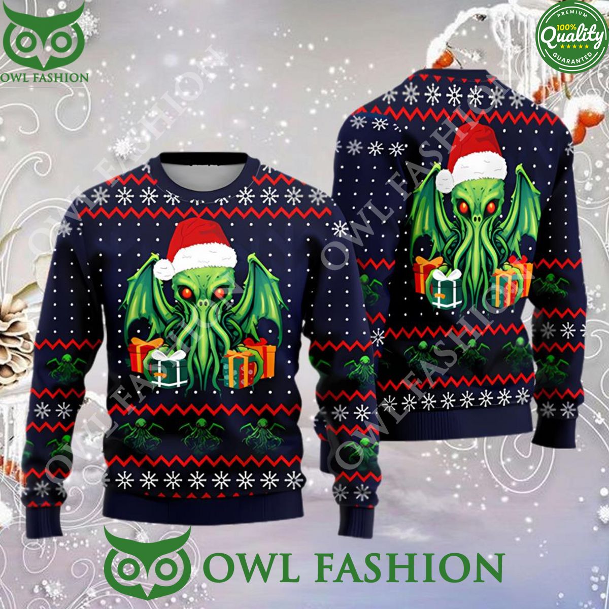 Green Octopus Great Old One Christmas Gift Ugly - Adult & Kids T-Shirts, Sweatshirts & Hoodies apparel design preview 1